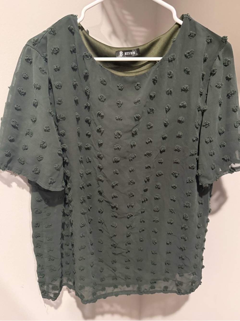 Olive Green Textured Short Sleeve Blouse
